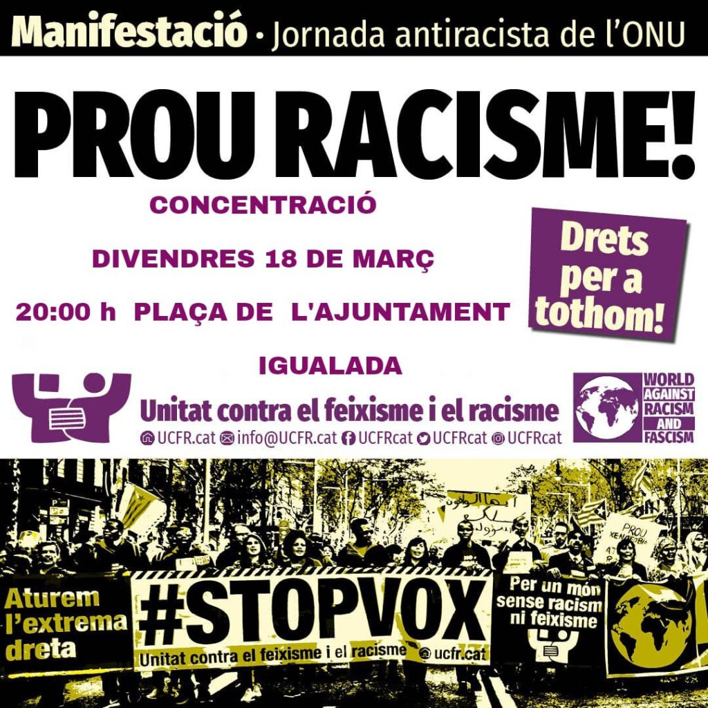 Divendres, concentració a Igualada contra la discriminació racial