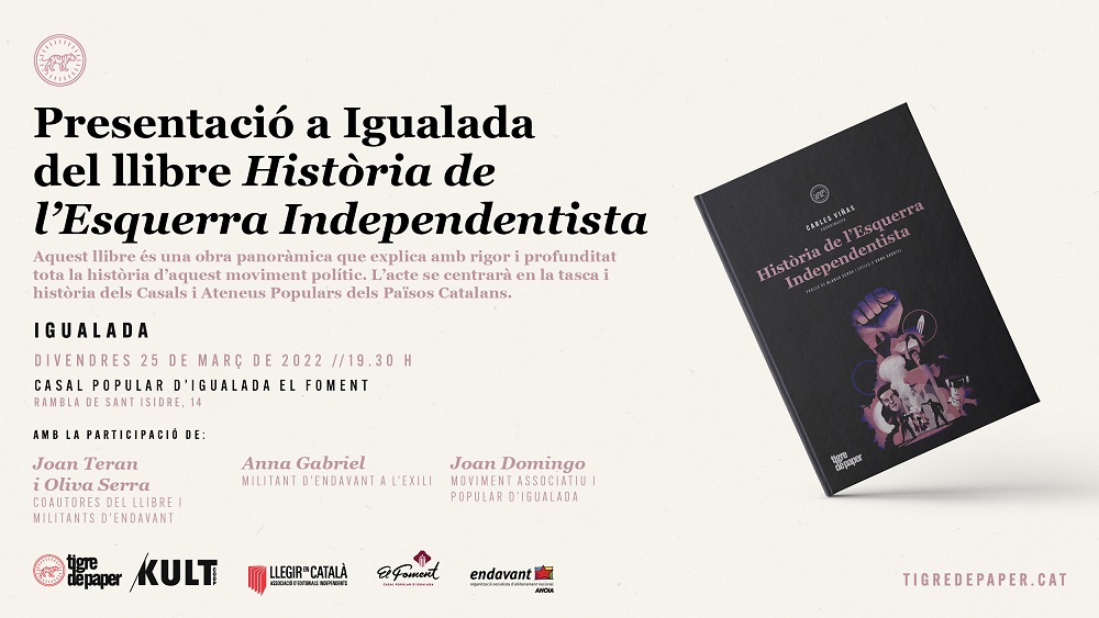 Presentació a Igualada d'»Història de l’Esquerra Independentista» amb presència telemàtica d’Anna Gabriel