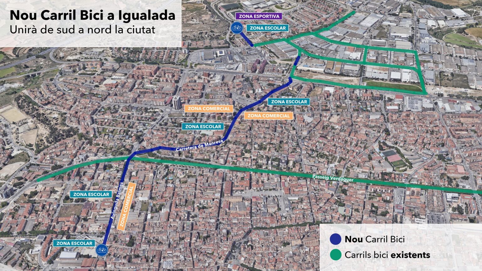Comencen les obres del nou carril bici que unirà Igualada de nord a sud