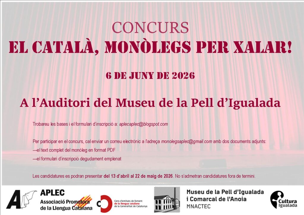 L’APLEC convoca el concurs de monòlegs “El català, monòlegs per xalar!”