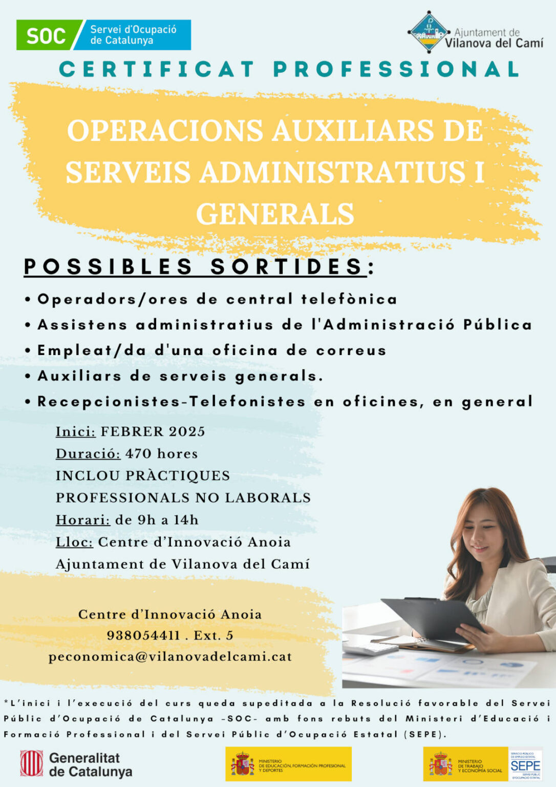 Vilanova obre inscripcions per al curs d’Operacions Auxiliars de Serveis Administratius i Generals