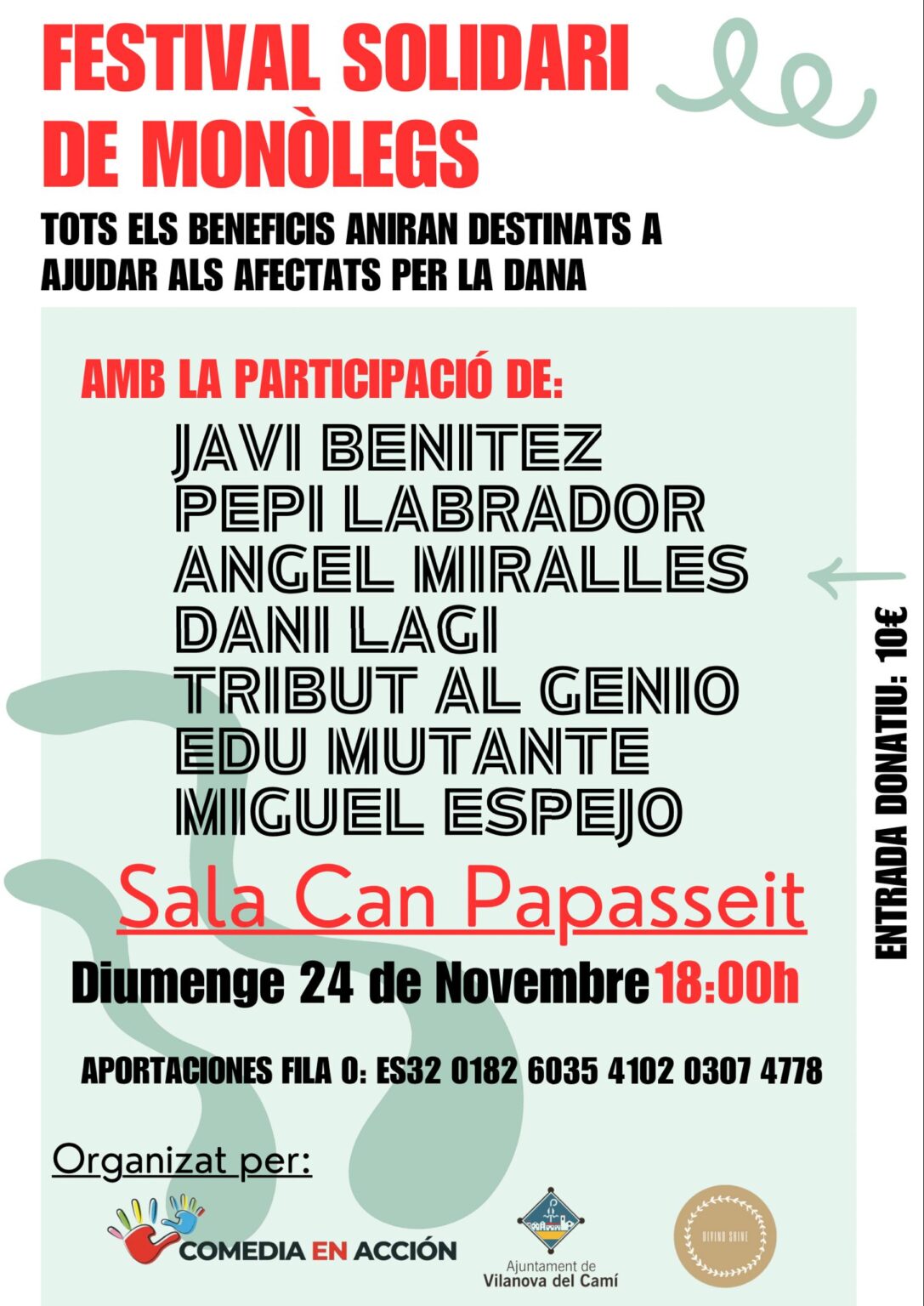 Vilanova del Camí prepara un festival de monòlegs a benefici dels afectats per la DANA