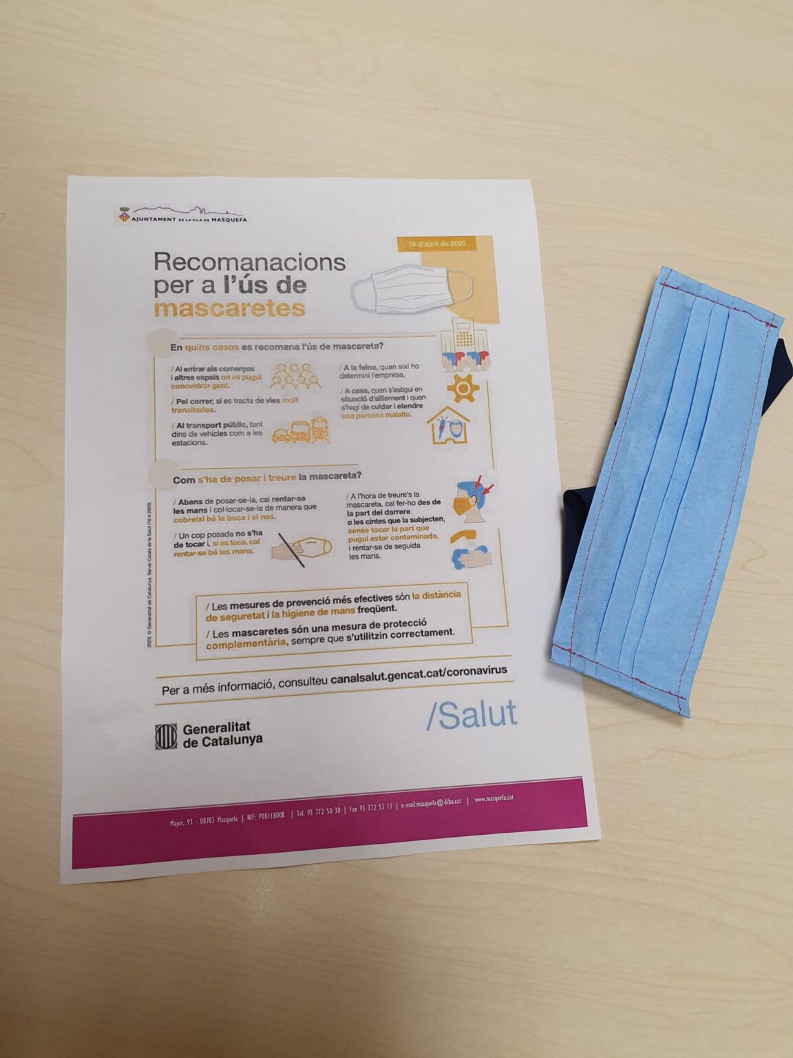 L’Ajuntament de Masquefa reparteix mascaretes entre els infants i els majors de 65 anys